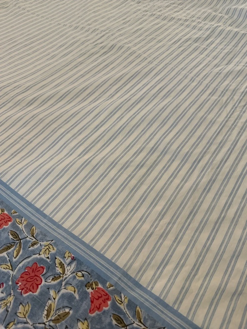 Vintage Laura Ashley Lifestyle Twin Flat Sheet Floral Blue Stripe 100% Cotton